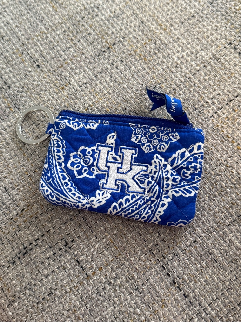 Vera Bradley Blue White UK Quilted Zip Coin Pouch Keyring